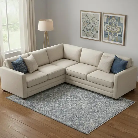 Blue And Ivory Wool Floral Hand Tufted Area Rug Photo 1