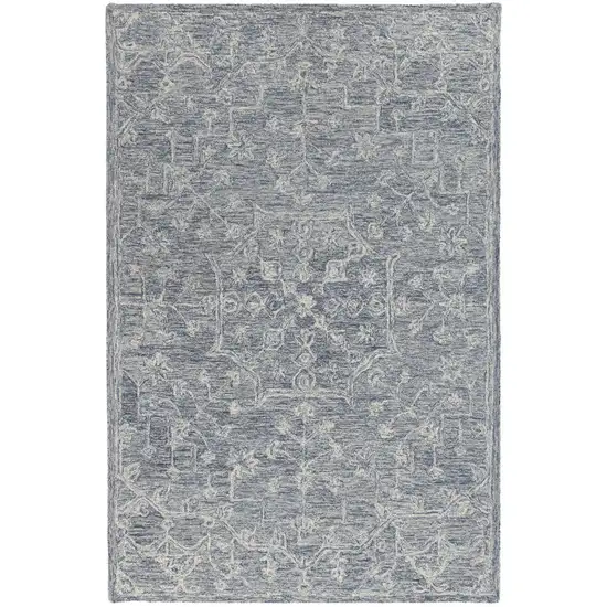 Blue And Ivory Wool Floral Hand Tufted Area Rug Photo 5