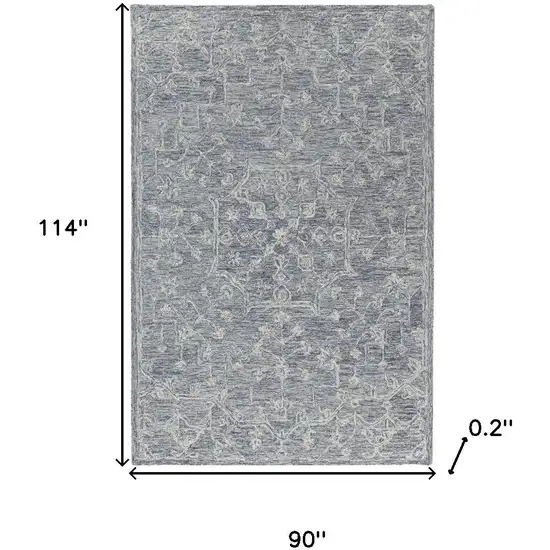 Blue And Ivory Wool Floral Hand Tufted Area Rug Photo 3