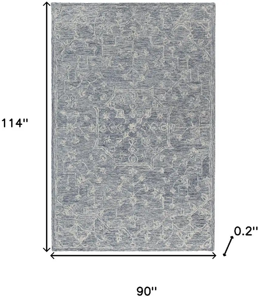 Blue And Ivory Wool Floral Hand Tufted Area Rug Photo 3