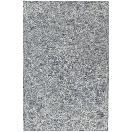 Blue And Ivory Wool Floral Hand Tufted Area Rug Photo 2