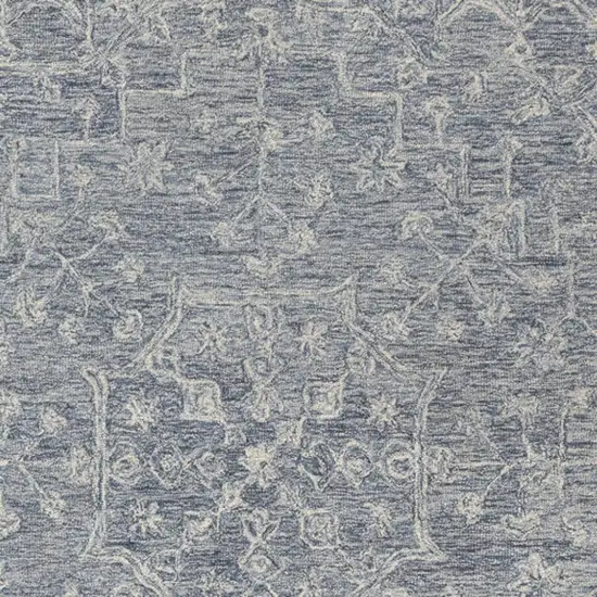 Blue And Ivory Wool Floral Hand Tufted Area Rug Photo 4