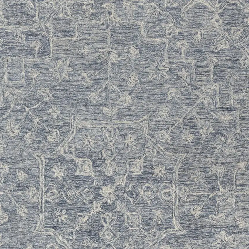 Blue And Ivory Wool Floral Hand Tufted Area Rug Photo 4