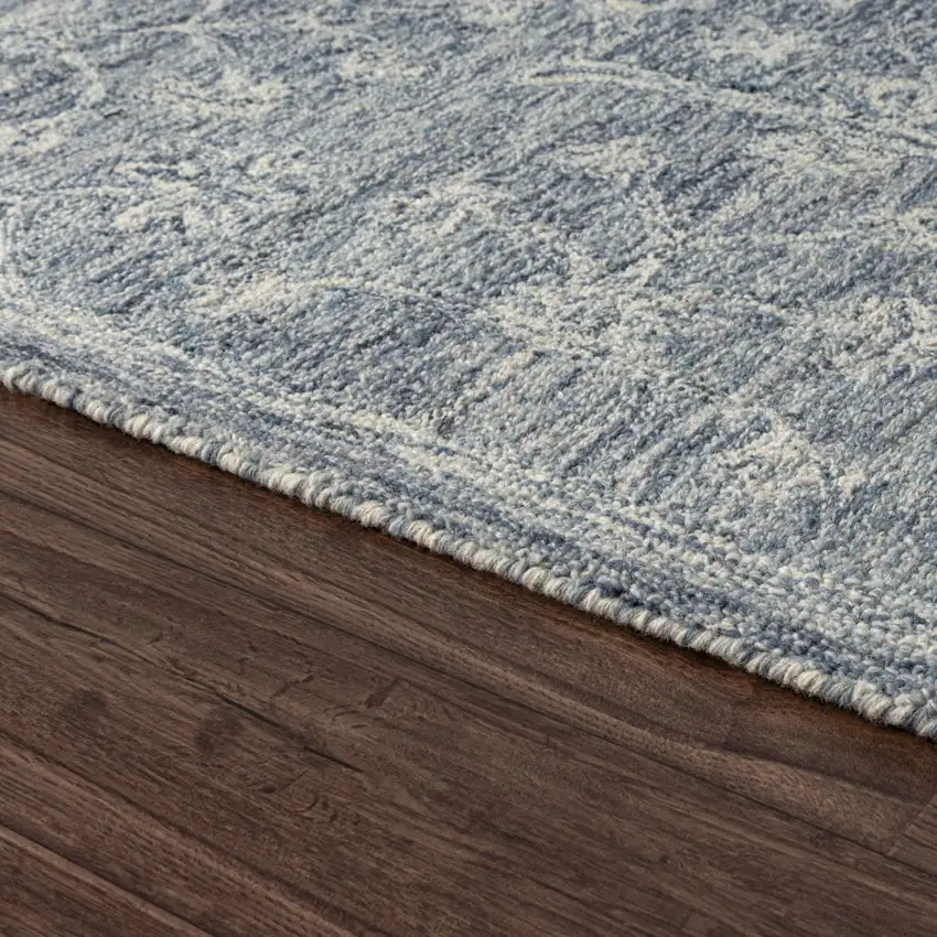 Blue And Ivory Wool Floral Hand Tufted Area Rug Photo 7