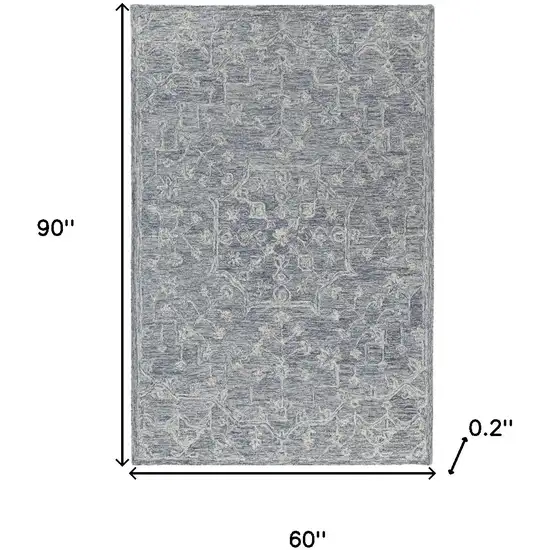 Blue And Ivory Wool Floral Hand Tufted Area Rug Photo 3