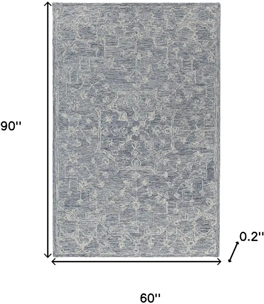 Blue And Ivory Wool Floral Hand Tufted Area Rug Photo 3