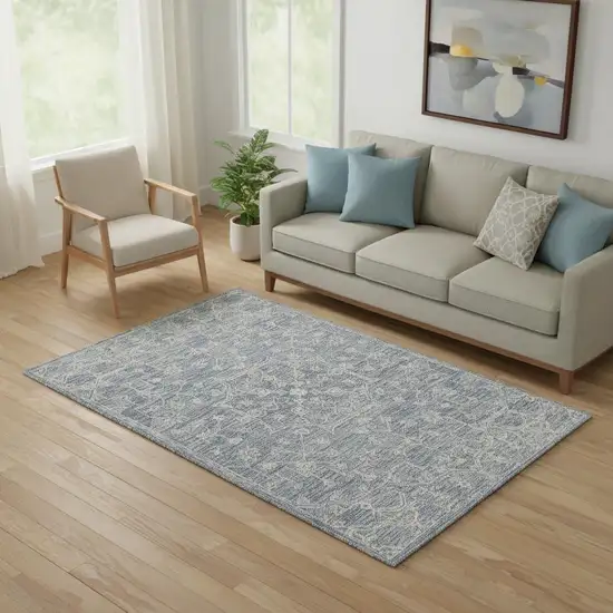 Blue And Ivory Wool Floral Hand Tufted Area Rug Photo 1