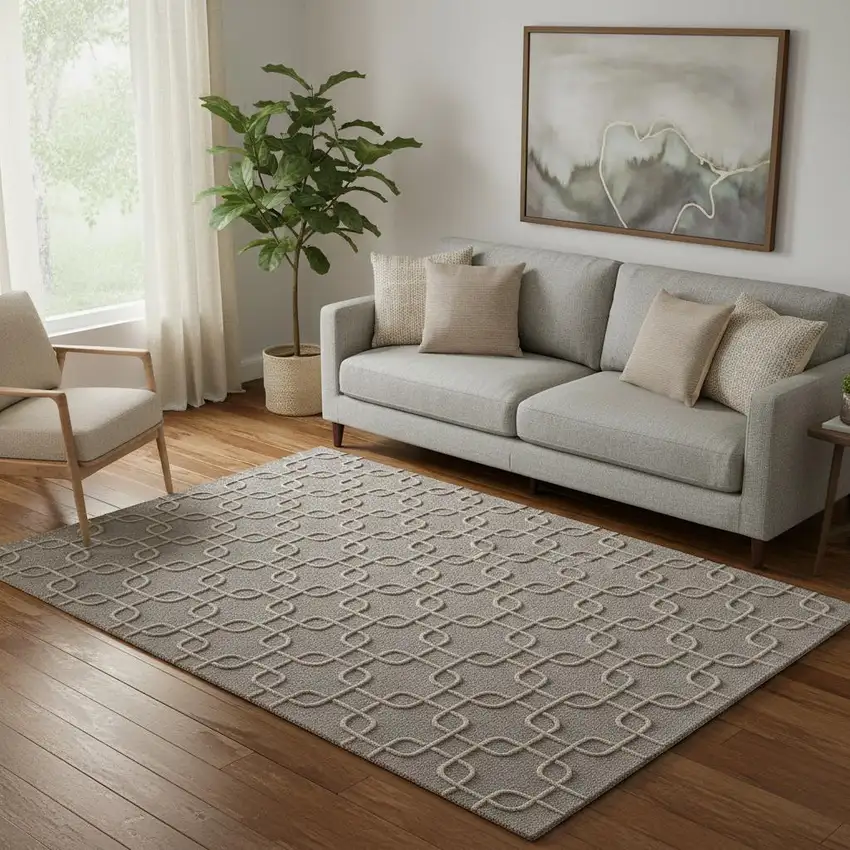 Blue And Ivory Wool Floral Hand Tufted Area Rug Photo 1