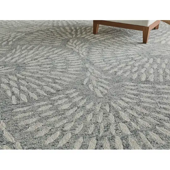 Blue And Ivory Wool Floral Hand Tufted Area Rug Photo 4