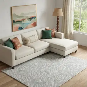 Photo of Blue And Ivory Wool Floral Hand Tufted Area Rug