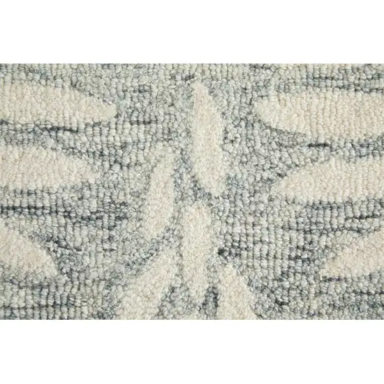 Blue And Ivory Wool Floral Hand Tufted Area Rug Photo 8