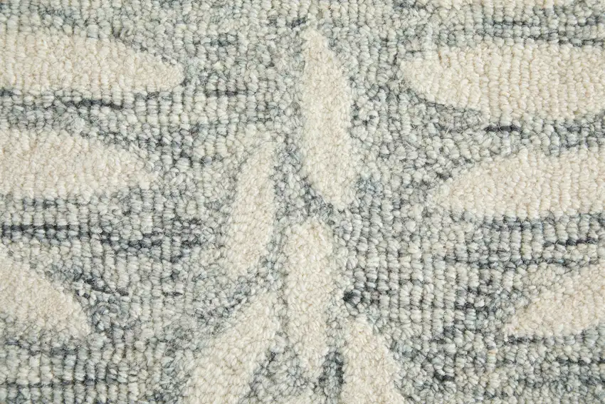 Blue And Ivory Wool Floral Hand Tufted Area Rug Photo 8