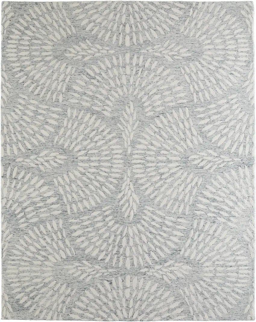 Blue And Ivory Wool Floral Hand Tufted Area Rug Photo 3