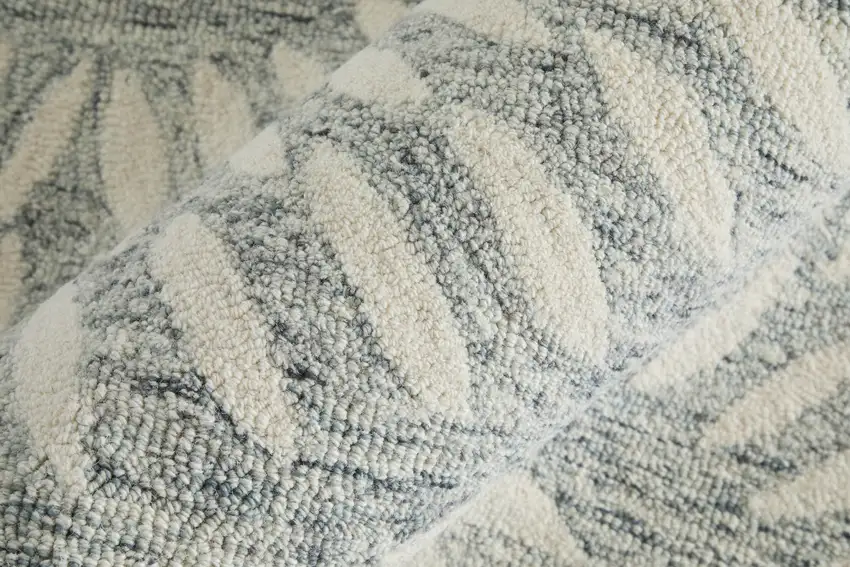 Blue And Ivory Wool Floral Hand Tufted Area Rug Photo 7