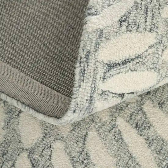 Blue And Ivory Wool Floral Hand Tufted Area Rug Photo 9