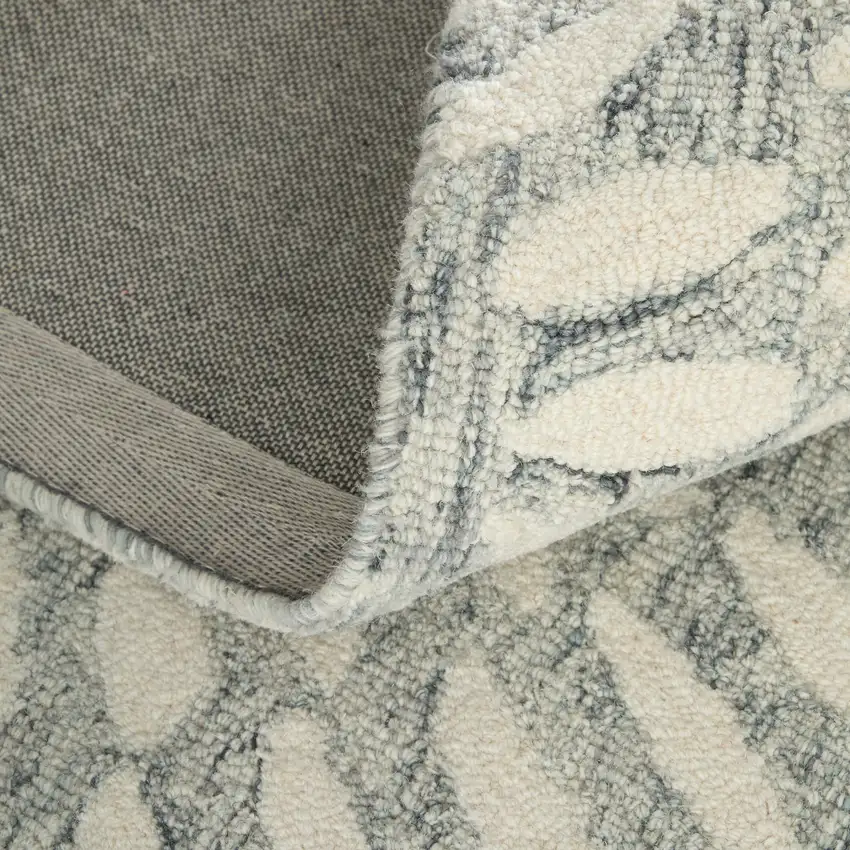 Blue And Ivory Wool Floral Hand Tufted Area Rug Photo 9