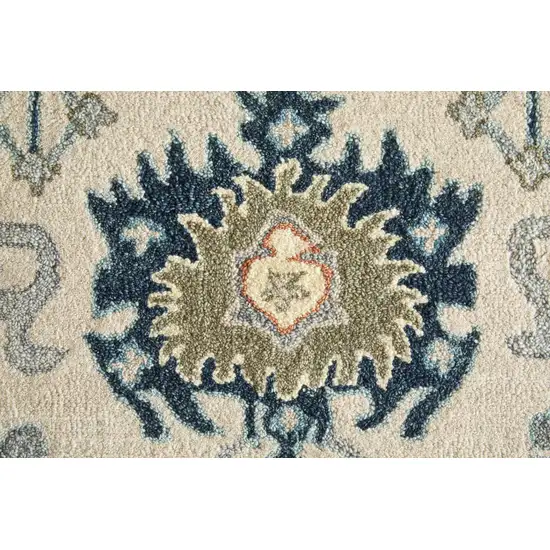 Blue And Ivory Wool Floral Hand Tufted Area Rug Photo 8