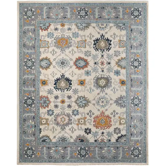 Blue And Ivory Wool Floral Hand Tufted Area Rug Photo 3