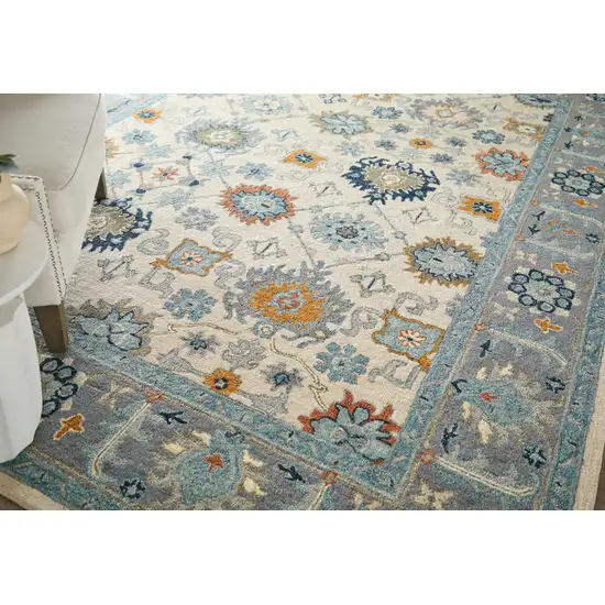 Blue And Ivory Wool Floral Hand Tufted Area Rug Photo 5