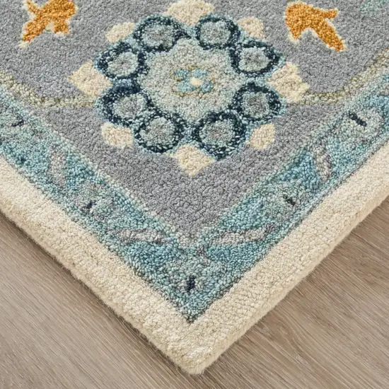 Blue And Ivory Wool Floral Hand Tufted Area Rug Photo 6