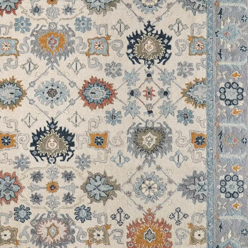 Blue And Ivory Wool Floral Hand Tufted Area Rug Photo 2