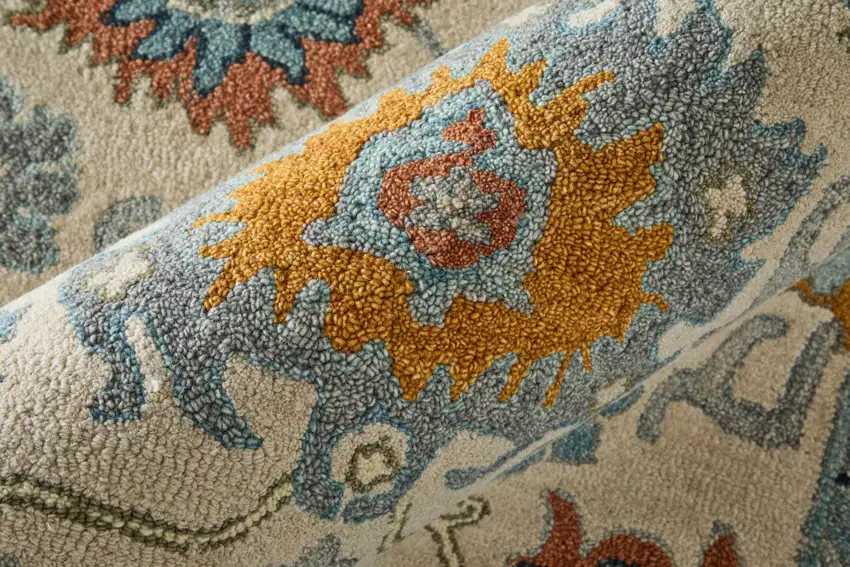 Blue And Ivory Wool Floral Hand Tufted Area Rug Photo 7