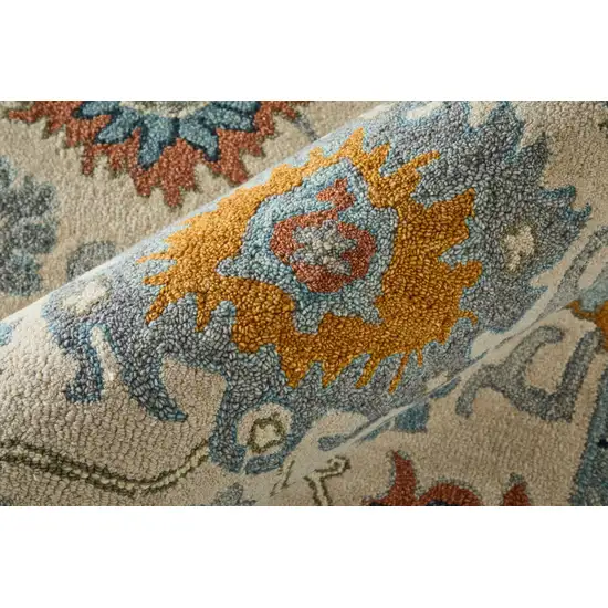 Blue And Ivory Wool Floral Hand Tufted Area Rug Photo 7