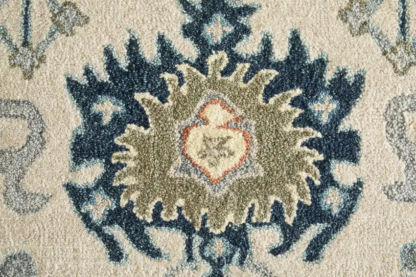 Blue And Ivory Wool Floral Hand Tufted Area Rug Photo 8
