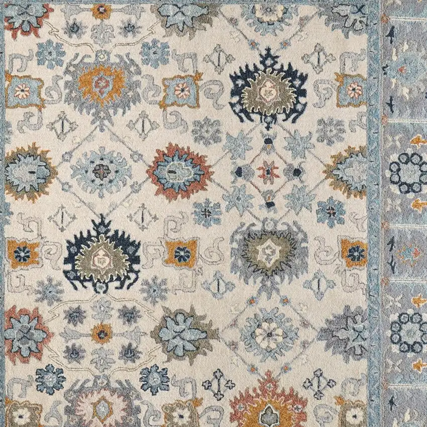 Blue And Ivory Wool Floral Hand Tufted Area Rug Photo 3