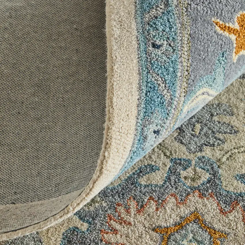 Blue And Ivory Wool Floral Hand Tufted Area Rug Photo 9