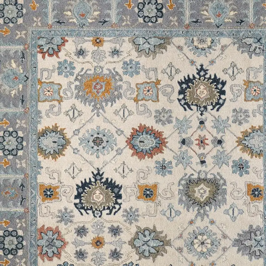 Blue And Ivory Wool Floral Hand Tufted Area Rug Photo 3