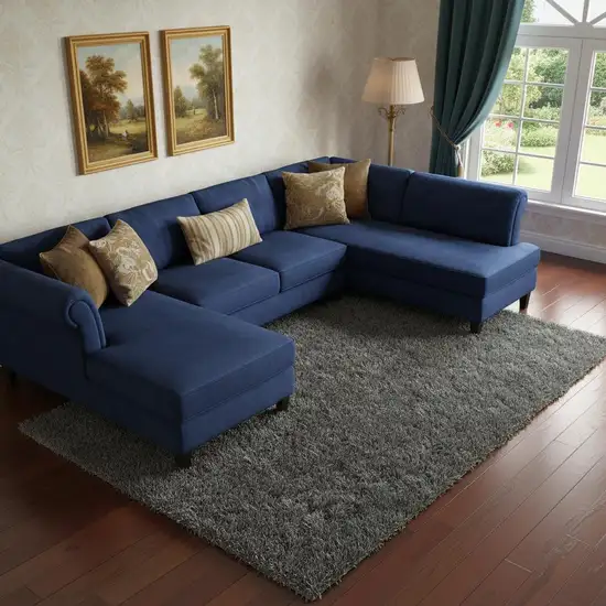Blue And Ivory Wool Floral Hand Tufted Area Rug Photo 1