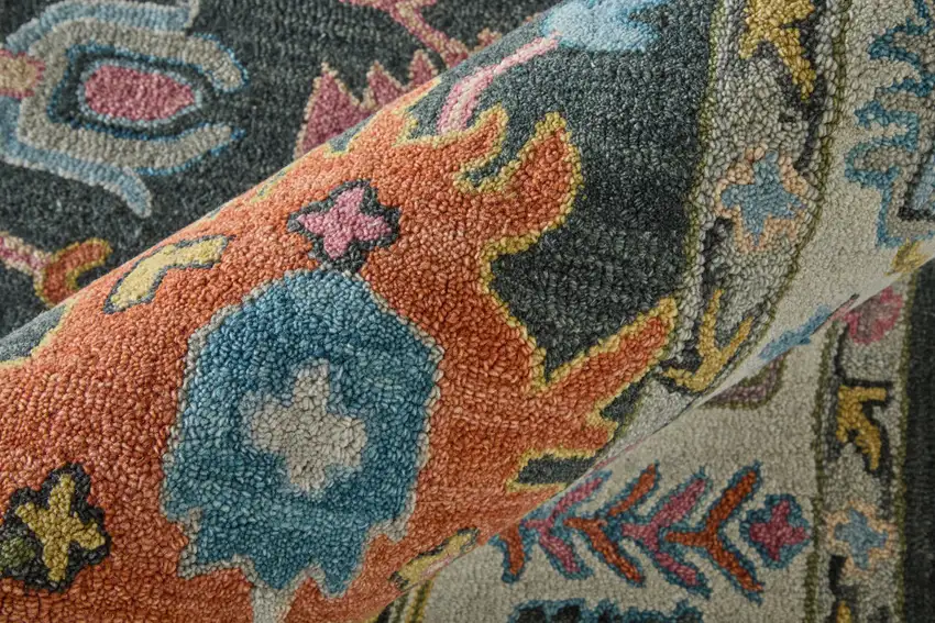 Blue And Ivory Wool Floral Hand Tufted Area Rug Photo 7