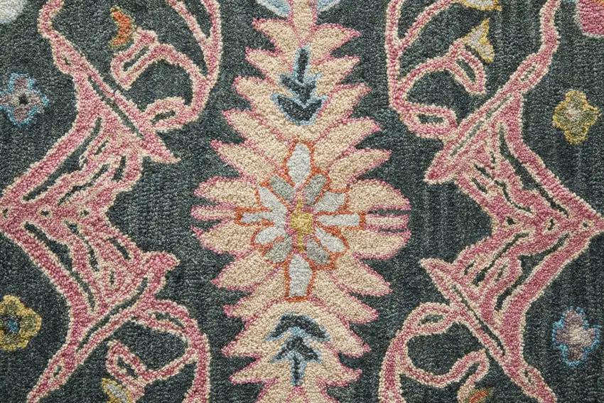 Blue And Ivory Wool Floral Hand Tufted Area Rug Photo 8