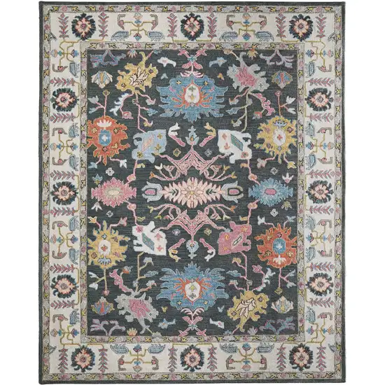 Blue And Ivory Wool Floral Hand Tufted Area Rug Photo 7