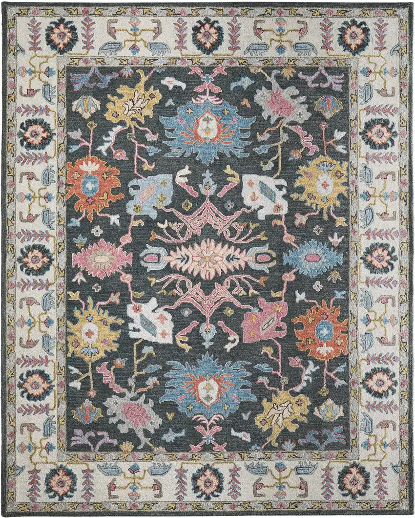 Blue And Ivory Wool Floral Hand Tufted Area Rug Photo 7