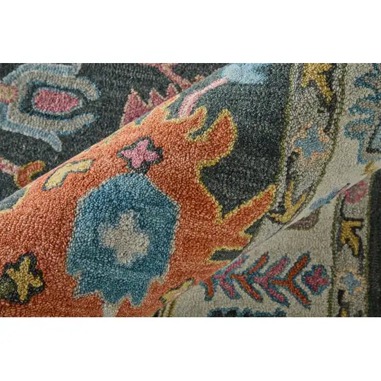 Blue And Ivory Wool Floral Hand Tufted Area Rug Photo 9