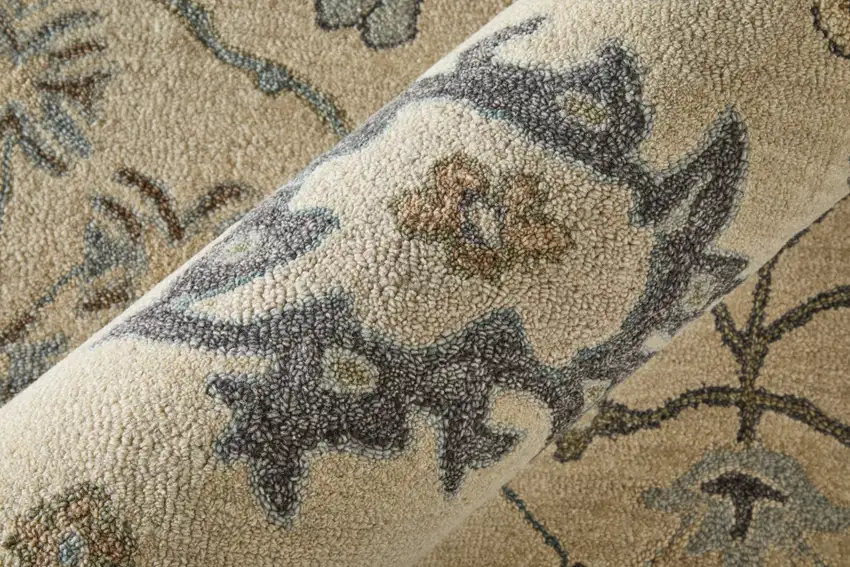 Blue And Ivory Wool Floral Hand Tufted Area Rug Photo 7
