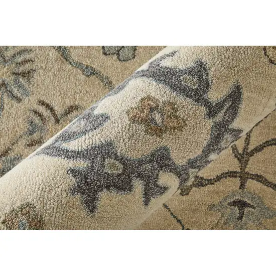Blue And Ivory Wool Floral Hand Tufted Area Rug Photo 7