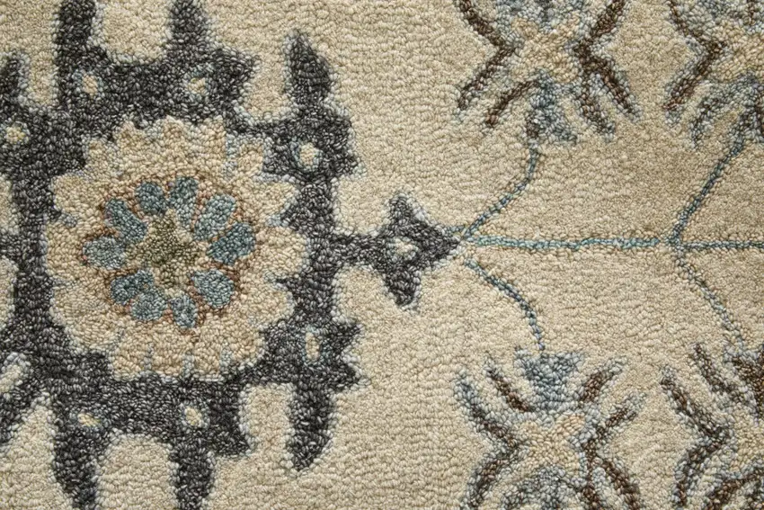Blue And Ivory Wool Floral Hand Tufted Area Rug Photo 8