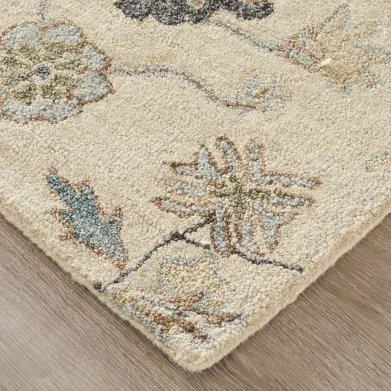 Blue And Ivory Wool Floral Hand Tufted Area Rug Photo 6