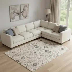 Photo of Blue And Ivory Wool Floral Hand Tufted Area Rug