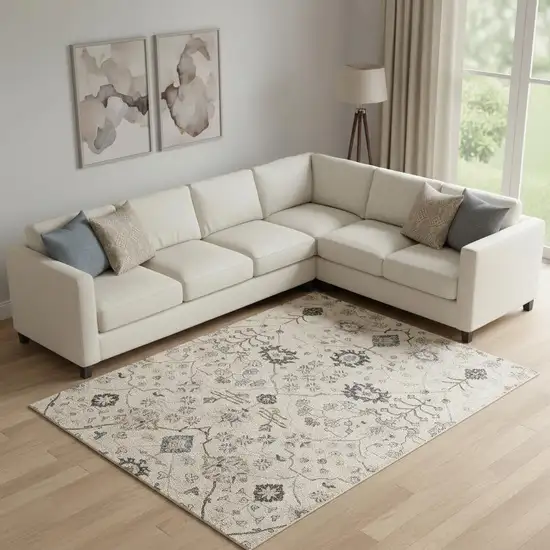 Blue And Ivory Wool Floral Hand Tufted Area Rug Photo 1