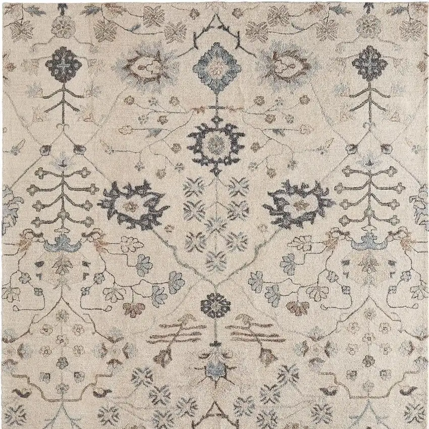 Blue And Ivory Wool Floral Hand Tufted Area Rug Photo 4