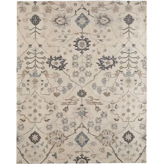 Blue And Ivory Wool Floral Hand Tufted Area Rug Photo 2