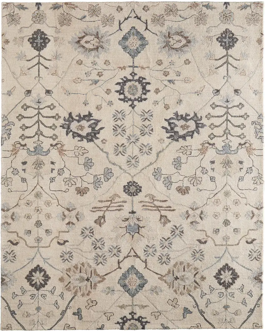 Blue And Ivory Wool Floral Hand Tufted Area Rug Photo 2
