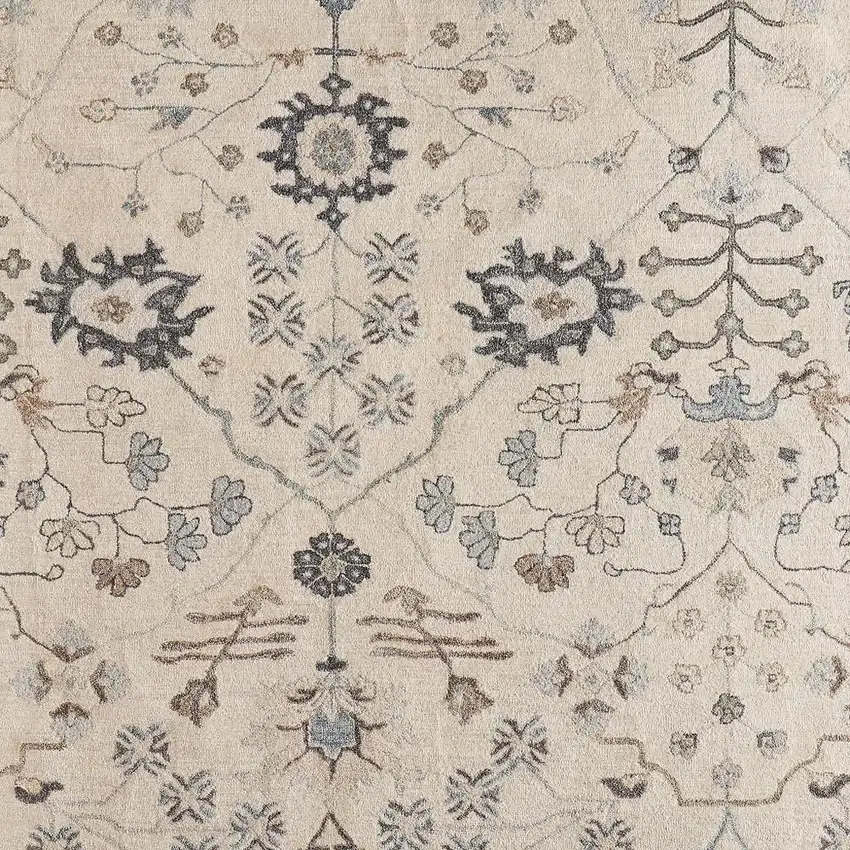 Blue And Ivory Wool Floral Hand Tufted Area Rug Photo 3