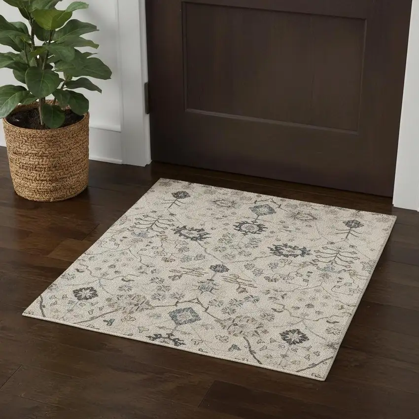 Blue And Ivory Wool Floral Hand Tufted Area Rug Photo 1