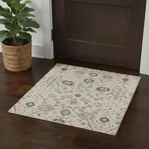 Photo of Blue And Ivory Wool Floral Hand Tufted Area Rug