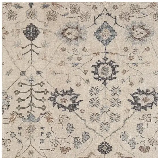 Blue And Ivory Wool Floral Hand Tufted Area Rug Photo 3